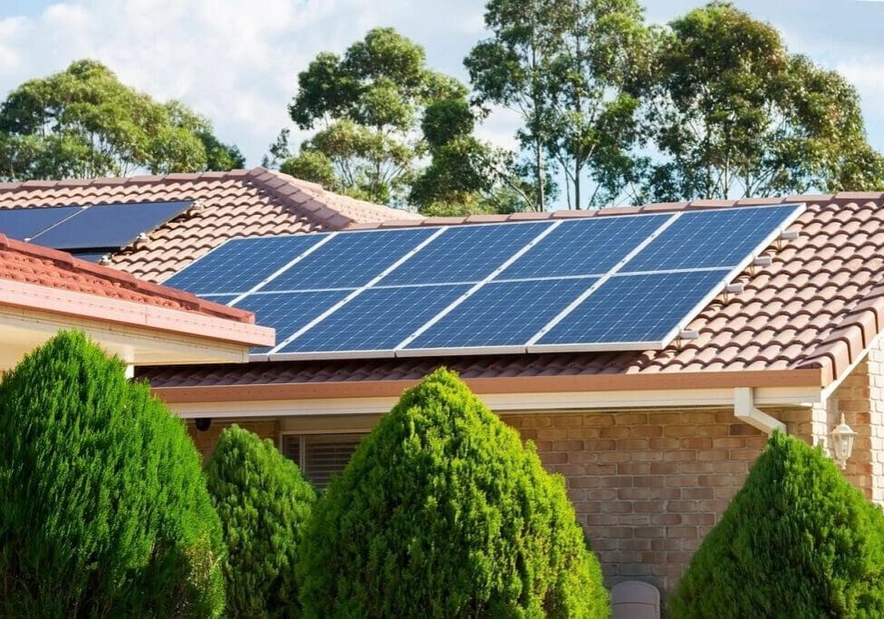 A house with solar panels on the roof.